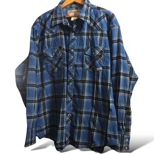 Wrangler Wrancher Flannel Shirt men’s 2X  blue plaid Pearl Snaps XXL